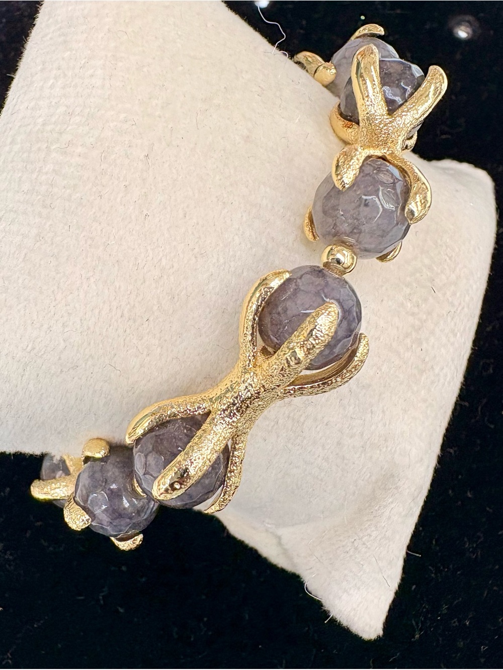 Solid Semi Precious Stone and Steel Plated Cuff Bracelet